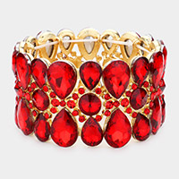 Pear Crystal Floral Rhinestone Stretch Evening Bracelet
