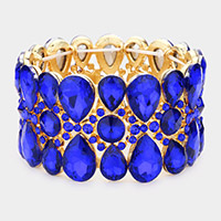 Pear Crystal Floral Rhinestone Stretch Evening Bracelet