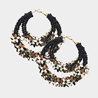 Flower Cluster Accented Seed Beaded Hoop Earrings