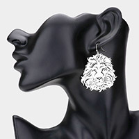 Cut Out Brass Metal Lion Dangle Earrings