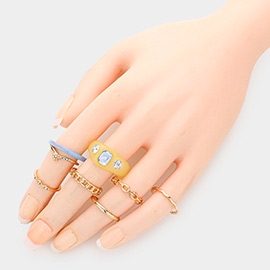 8PCS - Celluloid Acetate Stone Embellished Metal Mixed Rings