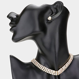 3Rows Rhinestone Choker Necklace