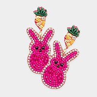 Felt Back Sequin Beaded Carrot Easter Bunny Dangle Earrings