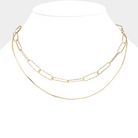 Open Metal Oval Chain Double Layered Bib Necklace