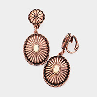 Oval Natural Stone Accented Squash Blossom Dangle Clip on Earrings
