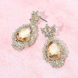 Teardrop Accented Rhinestone Embellished Evening Dangle Earrings