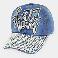 Studded cat mom Message Denim Baseball Cap