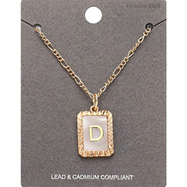 -D- Monogram Genuine Shell Rectangle Pendant Necklace