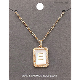 -E- Monogram Genuine Shell Rectangle Pendant Necklace