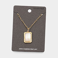 -L- Monogram Genuine Shell Rectangle Pendant Necklace