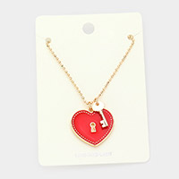 Enamel Heart Lock Metal Key Pendant Necklace