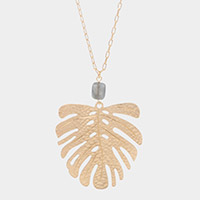 Semi Precious Metal Tropical Leaf Link Pendant Long Necklace