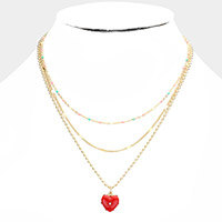 Heart Pendant Triple Layered Necklace