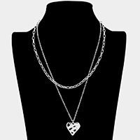 Metal Heart Pendant Double Layered Necklace