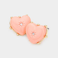 Rhinestone Centered Resin Heart Stud Earrings