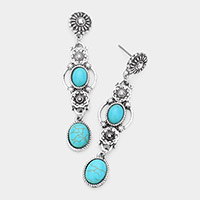 Turquoise Accented Antique Metal Dangle Earrings