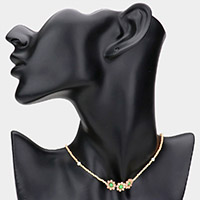 Triple Flower Accented Freshwater Pearl Station Necklace