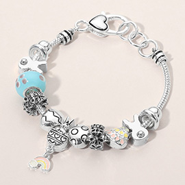 Metal Easter Bunny Enamel Egg Rainbow Multi Bead Charm Bracelet