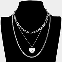 3PCS - Metal Heart Pendant Metal Chain Necklaces