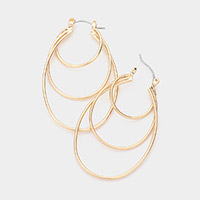 Triple Layered Plated Brass Metal Pin Catch Earrings