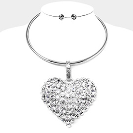 Bubble Stone Cluster Heart Pendant Necklace