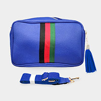 Color Block Accented Tassel Faux Leather Crossbody Bag