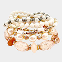 6PCS - Pearl Faceted Beaded Stretch Bracelets