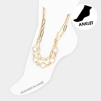 Round Lucite Bead Link Double Layered Anklet
