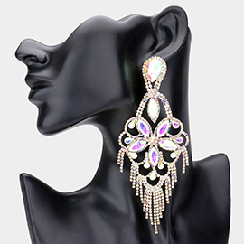 Marquise Stone Flower Accented Chandelier Evening Earrings