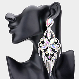 Marquise Stone Flower Accented Chandelier Evening Earrings