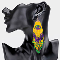 Mardi Gras Seed Beaded Fringe Dangle Earrings