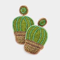 Felt Back Embroidery Cactus Dangle Earrings