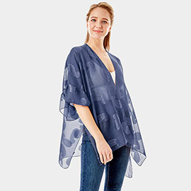 Paisley Patterned Sheer Ruffle Sleeves Cover Up Kimono Poncho