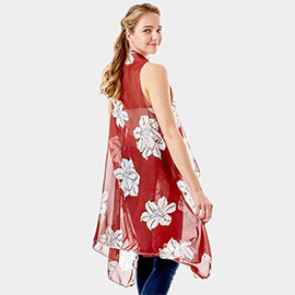 Lily Flower Patterned Chiffon Cover Up Vest