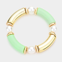 Oval Pearl Accented Resin Stretch Bracelet