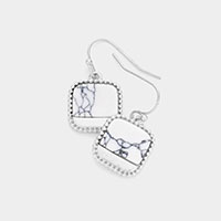 Natural Stone Accented Square Dangle Earrings