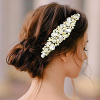 Pearl Multi Stone Embellished Flower Leaf Hair Comb