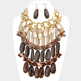 Pearl Marbled Stone Cluster Statement Necklace