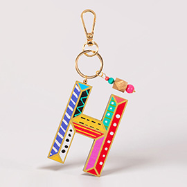 -H- Geometric Patterned Wood Initial Monogram Keychain / Bag Charm