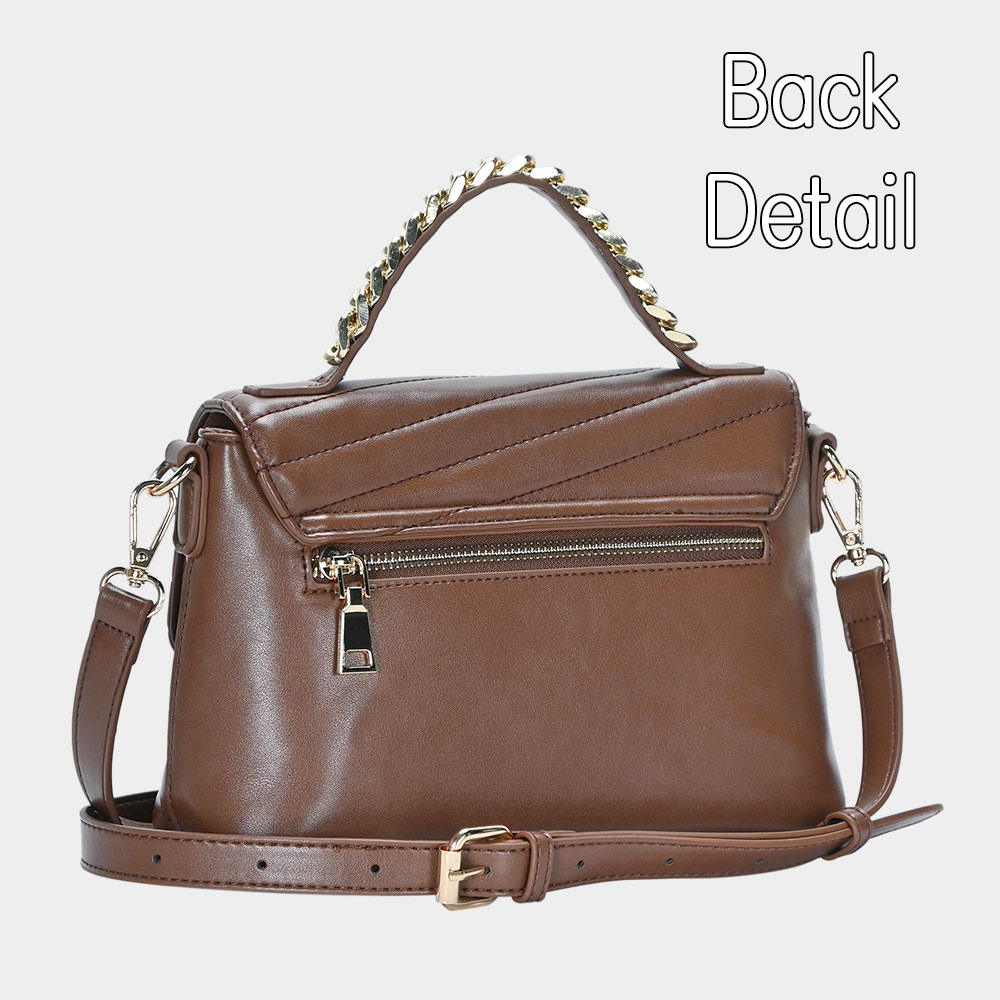 Line Detailed Faux Leather Tote / Crossbody Bag