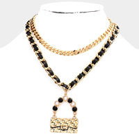 2PCS - Metal Chain Pearl Embellished Bag Pendant Necklaces