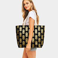 Metallic Pineapple Patterned Beach Tote Bag