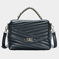 Line Detailed Faux Leather Tote / Crossbody Bag