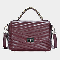 Line Detailed Faux Leather Tote / Crossbody Bag