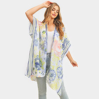 Multi Flower Patterned Cover Up Kimono Poncho