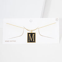 -M- Gold Dipped Enamel Rectangle Monogram Pendant Necklace