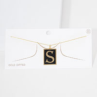 -S- Gold Dipped Enamel Rectangle Monogram Pendant Necklace