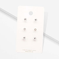 3Pairs - CZ Star Round Stud Earrings