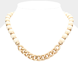 Metal Chain Link Accented Wood Necklace