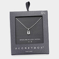 Secret Box _ Sterling Silver Dipped CZ Metal Lock Pendant Necklace